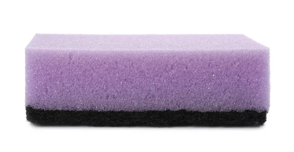 Esponja Limpieza Púrpura Con Scourer Negro Abrasivo Aislado Blanco —  Fotos de Stock