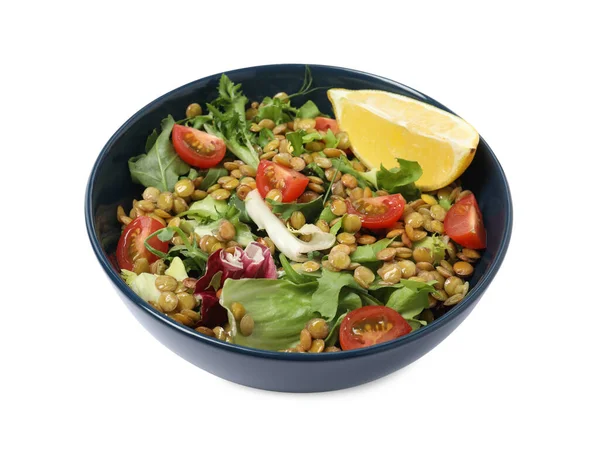 Tigela Deliciosa Salada Com Lentilhas Legumes Isolados Branco — Fotografia de Stock