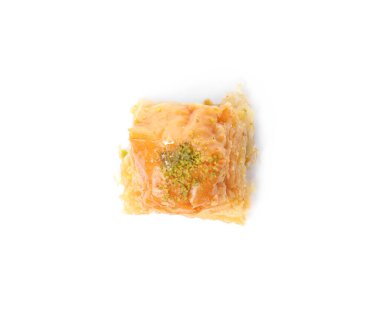 Fıstık fıstıklı enfes baklava, beyaz, üst manzara.