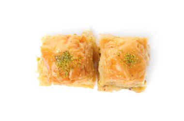 Fıstıklı enfes baklava, beyaz, üst manzara.