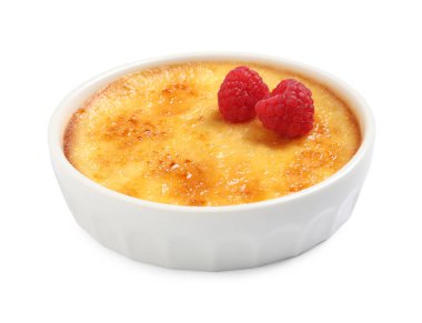 Taze ahududu aromalı leziz creme brulee.