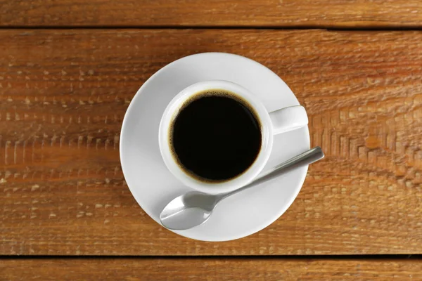 Kopje Lekkere Koffie Houten Tafel Bovenaanzicht — Stockfoto