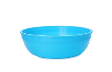 Beyaz arka planda plastik kase. Bebek maması servisi.