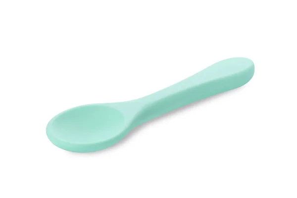 Plastic Spoon Isolated White Serving Baby Food — Φωτογραφία Αρχείου