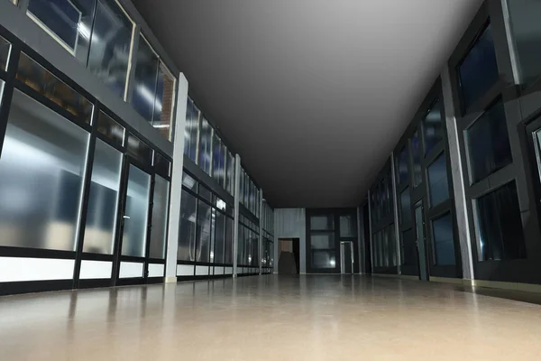 Modern Empty Office Corridor Glass Walls — Stock Photo, Image