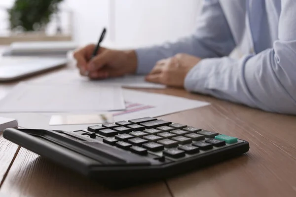 Tax Accountant Working Office Focus Calculator — Stock Photo, Image