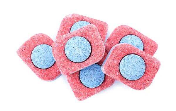 Many Dishwasher Detergent Tablets White Background Top View — Stock Photo, Image