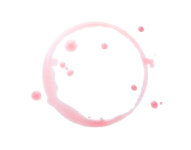 Şarap halkası ve damlalar beyaz arkaplanda, üst görünümde