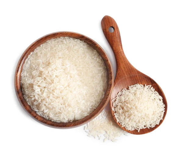 Rice Soaked Water White Background Top View — Stock Photo, Image