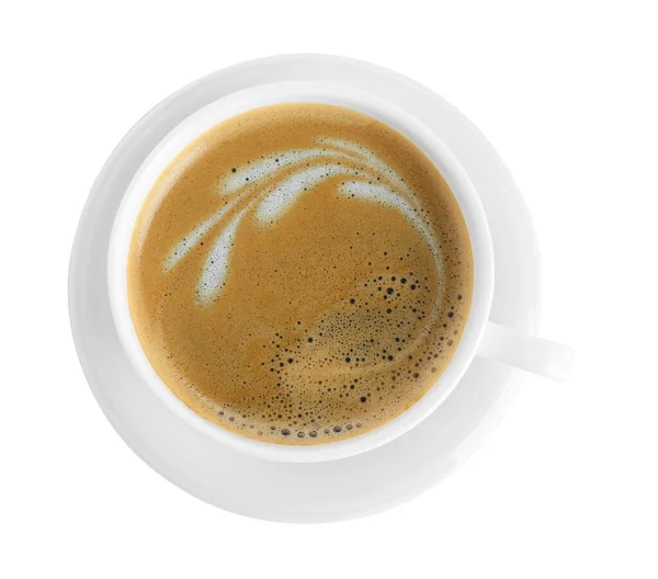 Filiżanka Smacznej Kawy Izolowane Białym Widok Góry — Zdjęcie stockowe