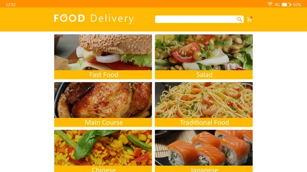 App Consegna Del Cibo Visualizzazione Con Menu Appetitoso — Foto Stock