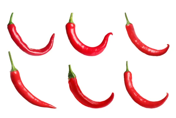 Zestaw Czerwoną Papryką Chili Białym Tle — Zdjęcie stockowe