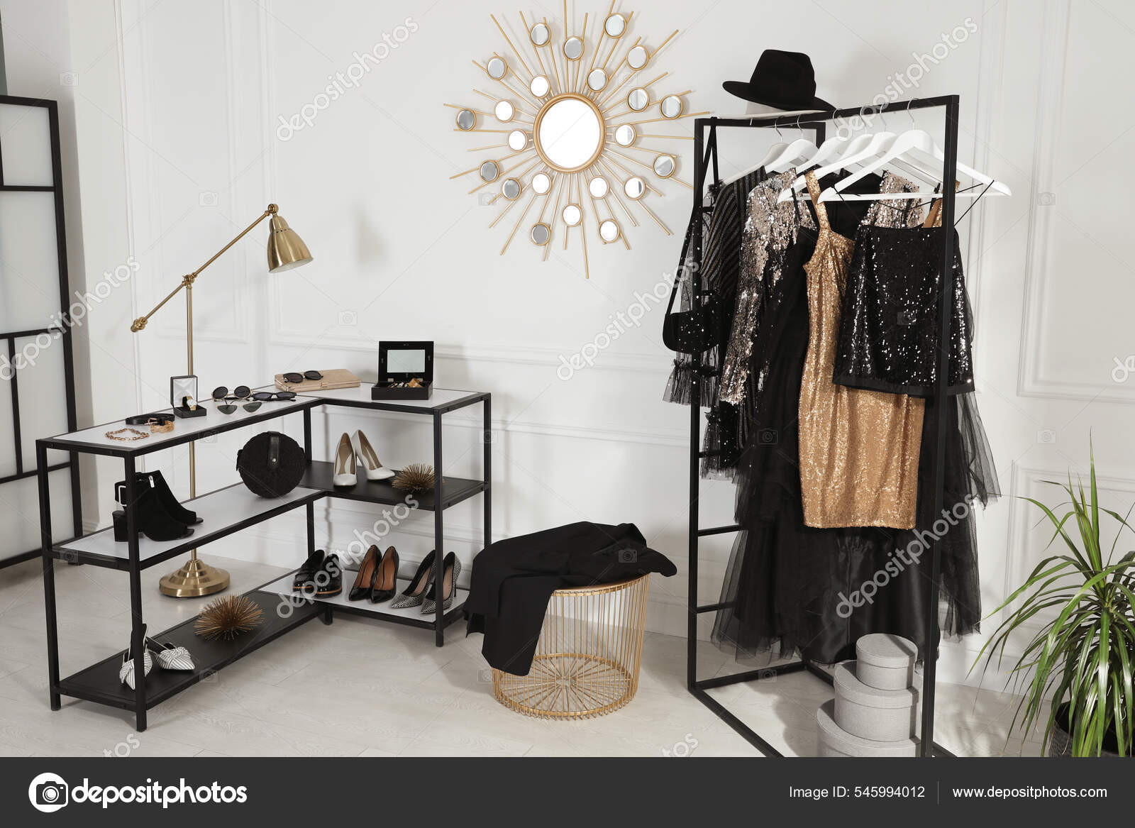 Stylish Dressing Room Interior Trendy Clothes Shoes Accessories