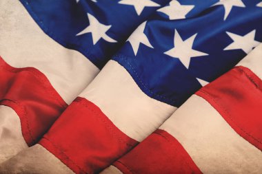 Arka plan olarak eski Amerikan bayrağı, yakın çekim görüntüsü. ABD 'nin ulusal sembolü