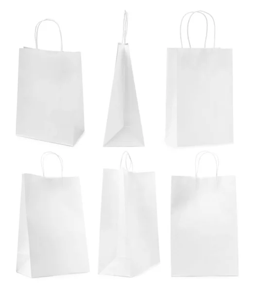 Conjunto Com Sacos Papel Sobre Fundo Branco — Fotografia de Stock