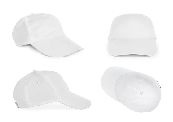 Beyaz Arkaplanda Şık Beyzbol Şapkaları Ile Ayarlandı — Stok fotoğraf