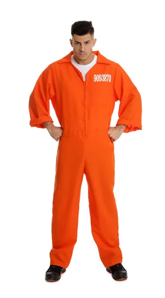 囚人でオレンジジャンプスーツ上の白い背景 — ストック写真