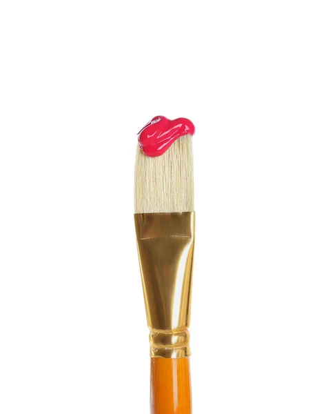 Brosse Avec Peinture Rose Vif Sur Fond Blanc — Photo