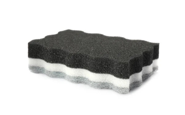 Esponja Limpeza Camadas Com Scourer Abrasivo Isolado Branco — Fotografia de Stock