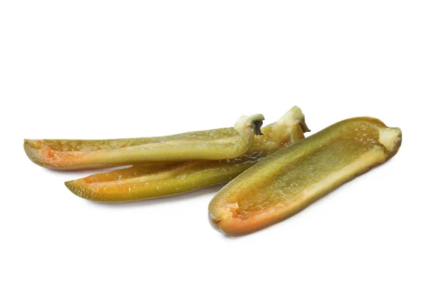 Cijfers Van Gepekelde Groene Jalapeno Witte Achtergrond — Stockfoto