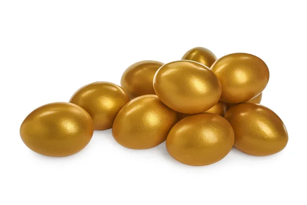Many Shiny Golden Eggs White Background — Stock Photo, Image