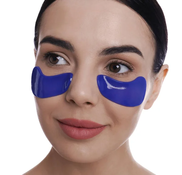 Beautiful Young Woman Eye Patches White Background — Stock Photo, Image