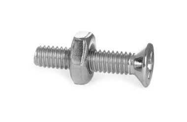 Metal soket cıvata ve reçel somunu beyaza izole edilmiş.