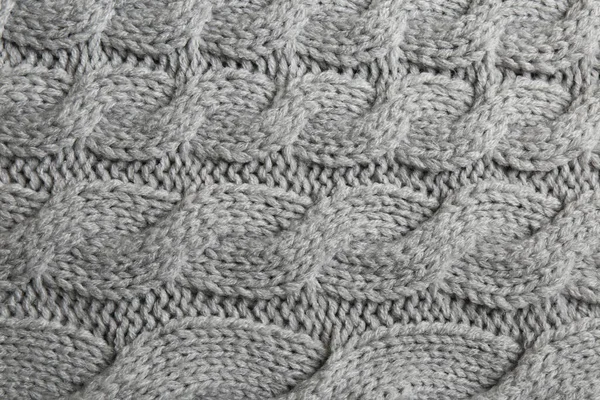 Grey Knitted Fabric Beautiful Pattern Background Top View — Stock Photo, Image