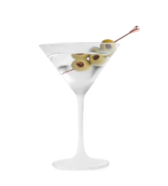 Cocktail Martini Com Azeitonas Sobre Fundo Branco — Fotografia de Stock