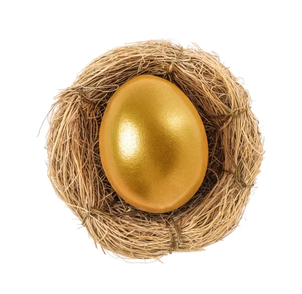 Glanzend Gouden Nest Witte Achtergrond Bovenaanzicht — Stockfoto