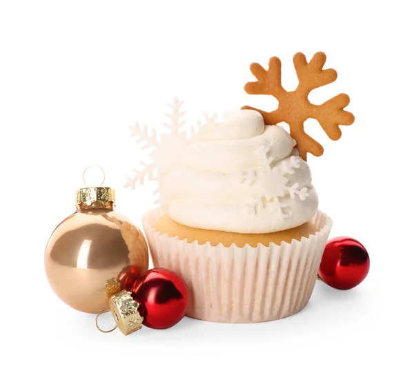 Смачний Різдвяний Кекс Сніжинками Вафлями Білому Тлі — стокове фото