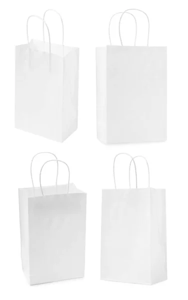 Conjunto Com Sacos Papel Sobre Fundo Branco Design Banner Vertical — Fotografia de Stock