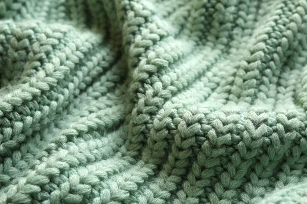 Beautiful Pale Green Knitted Fabric Background Closeup — Fotografia de Stock