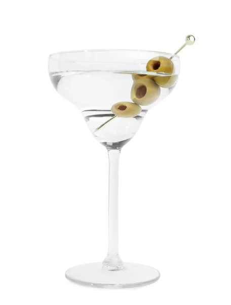 Cóctel Martini Con Aceitunas Sobre Fondo Blanco — Foto de Stock