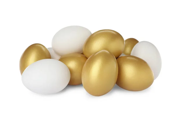 Golden Eggs Ordinary Ones White Background — Stock Photo, Image