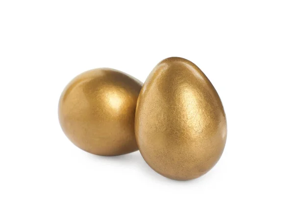 Two Shiny Golden Eggs White Background — Stock Photo, Image