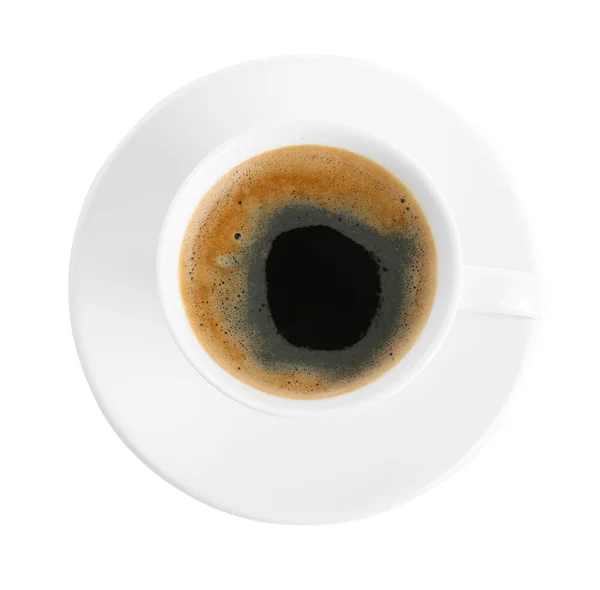 白で隔離されたおいしいコーヒーのカップ トップビュー — ストック写真