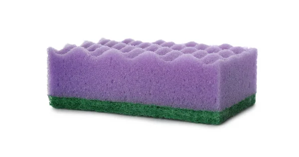 Esponja Limpieza Púrpura Con Scourer Verde Abrasivo Aislado Blanco —  Fotos de Stock