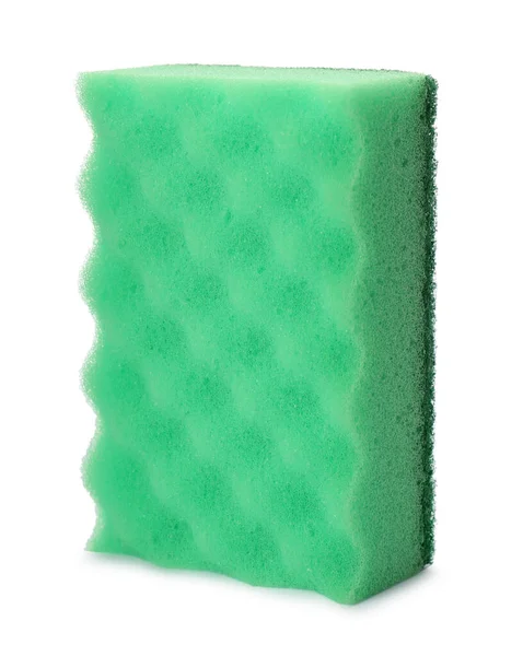 Esponja Limpeza Verde Com Scourer Abrasivo Isolado Branco — Fotografia de Stock