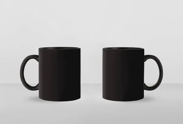白色背景上的黑色陶瓷杯 用于设计的模型 — 图库照片