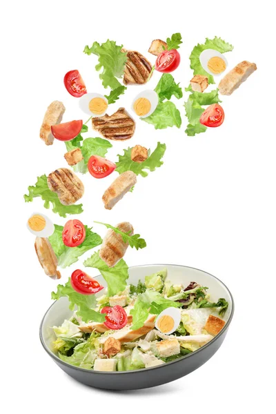 Leckere Zutaten Für Caesar Salat Auf Weißem Hintergrund — Stockfoto