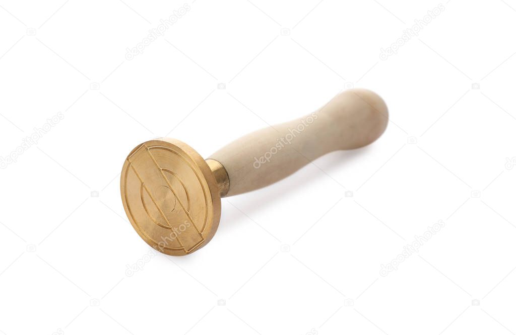Stamp with wooden handle isolated on white