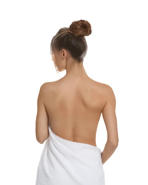 Back View Woman Perfect Smooth Skin White Background Beauty Body — Stock Photo, Image