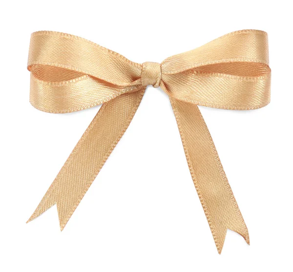 Beautiful Golden Ribbon Tied Bow Isolated White Top View — Stock Photo, Image