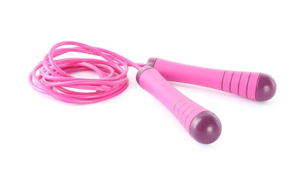 白い背景にピンクのスキップロープ スポーツ用具 — ストック写真