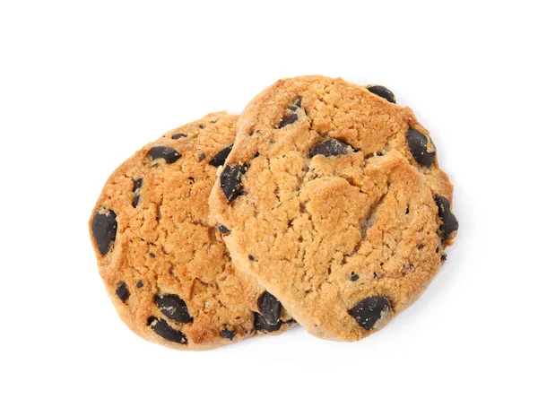 Delicious Chocolate Chip Cookies White Background Top View — Stock Photo, Image