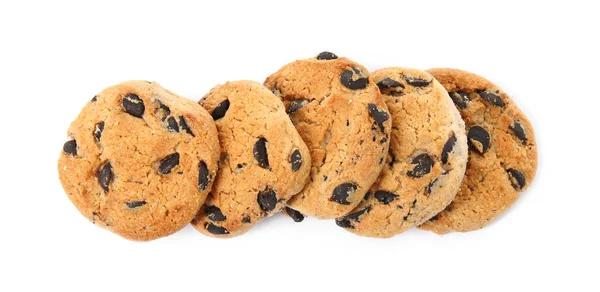 Delicious Chocolate Chip Cookies White Background Top View — Stock Photo, Image