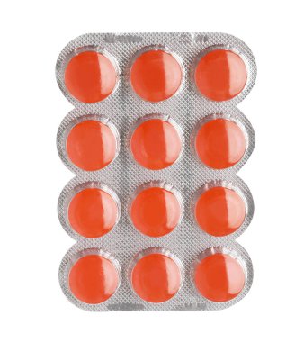 Kabarcık ve turuncu öksürük damlaları beyazda izole.