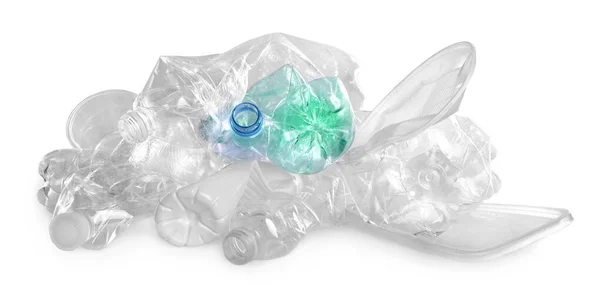 Haufen Plastikmüll Auf Weißem Hintergrund Müll Recyceln — Stockfoto