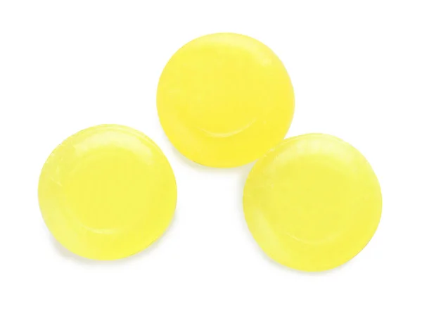 Three Yellow Cough Drops White Background Top View — Stock Photo, Image